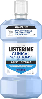 Listerine Clinical Solutions Breath Defense Alcohol Free Mouthwash, Oral Rinse with a Triple-Action Formula Fights Bad Breath for 24 Hours, Smooth Mint Flavor, 500 mL