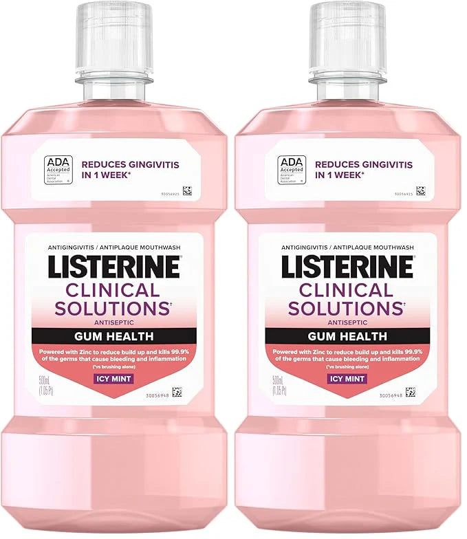 Listerine Clinical Solutions Gum Health Mouthwash, ICY Mint | Antiseptic | 500 mL | Pack of 2 | Prevents Buildup