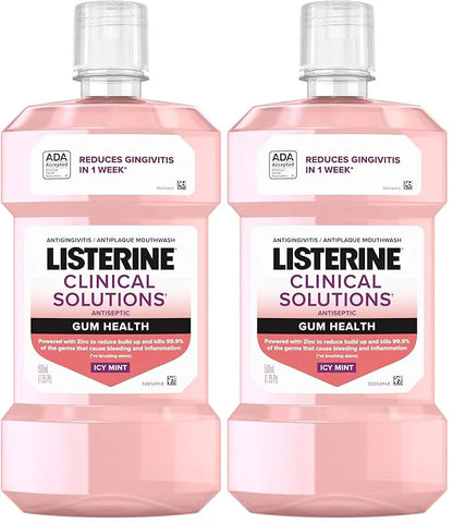 Listerine Clinical Solutions Gum Health Mouthwash, ICY Mint | Antiseptic | 500 mL | Pack of 2 | Prevents Buildup