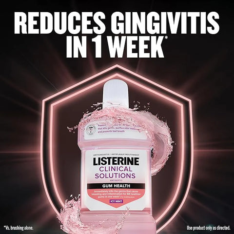 Listerine Clinical Solutions Gum Health Mouthwash, ICY Mint | Antiseptic | 500 mL | Pack of 2 | Prevents Buildup